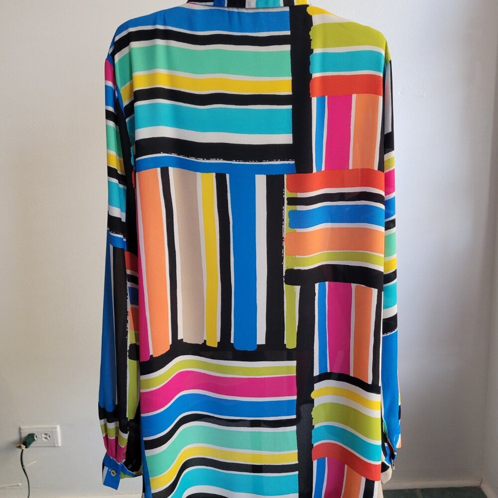 Spense Striped Button-Down Sheer Multi-Colored Bl… - image 3